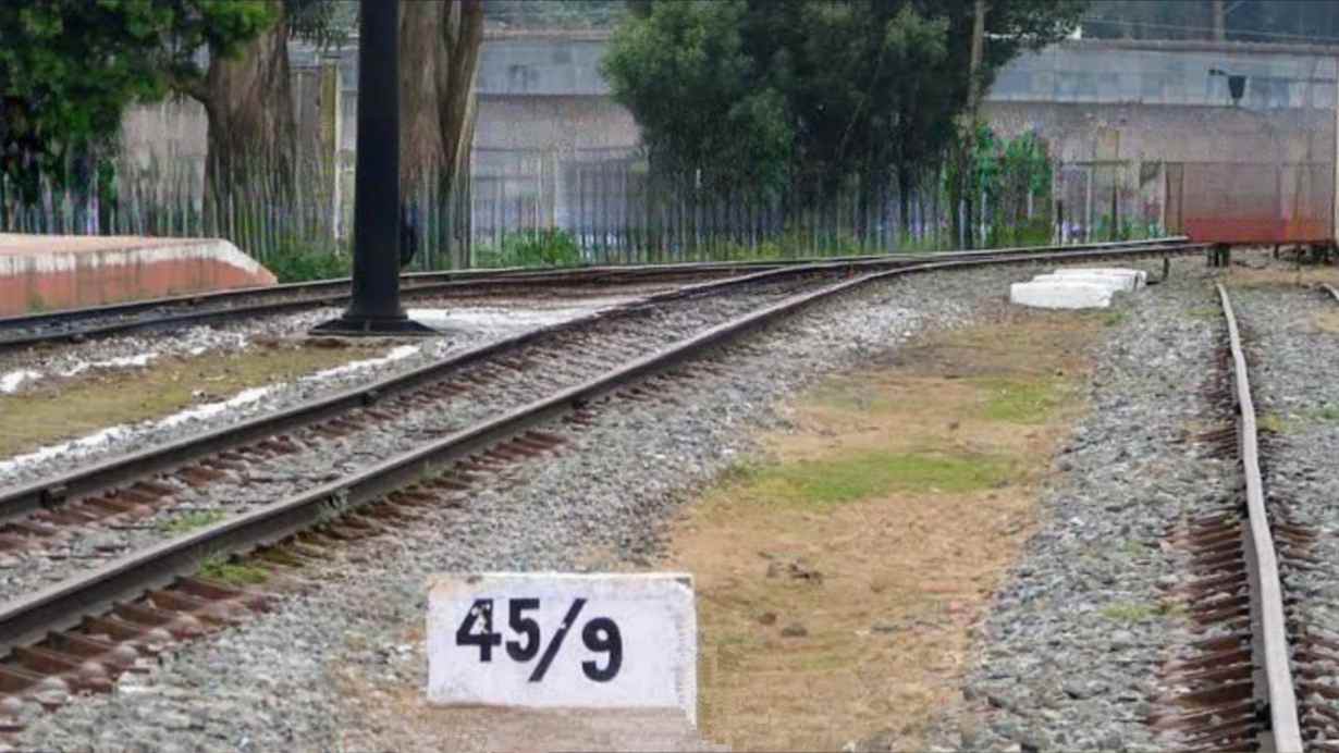 Stone beside rail track