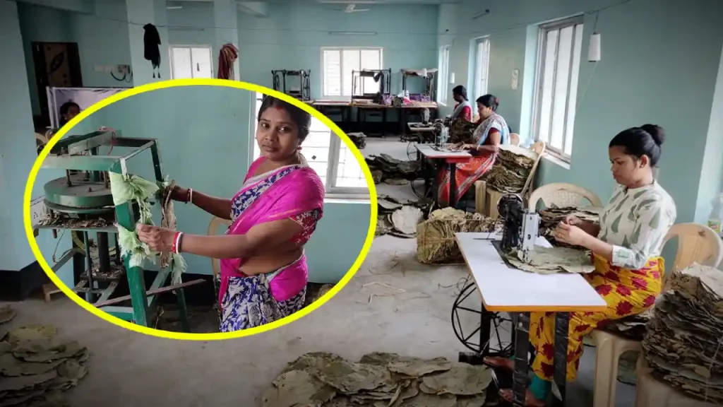 Tribal Womens making plates with Sal Leaf